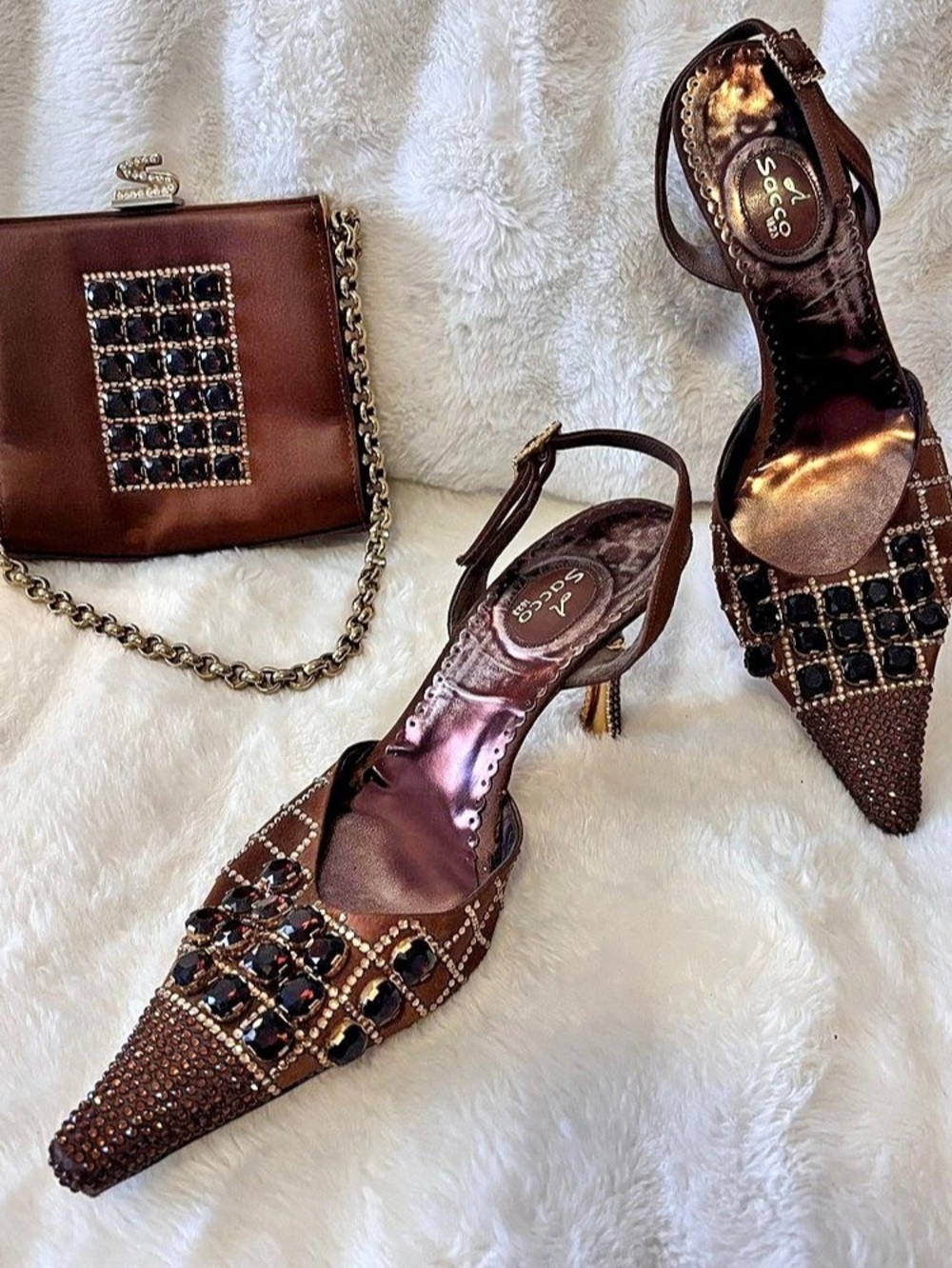 RARE Vintage Italian Crystal Kitten Heels and Clutch Set